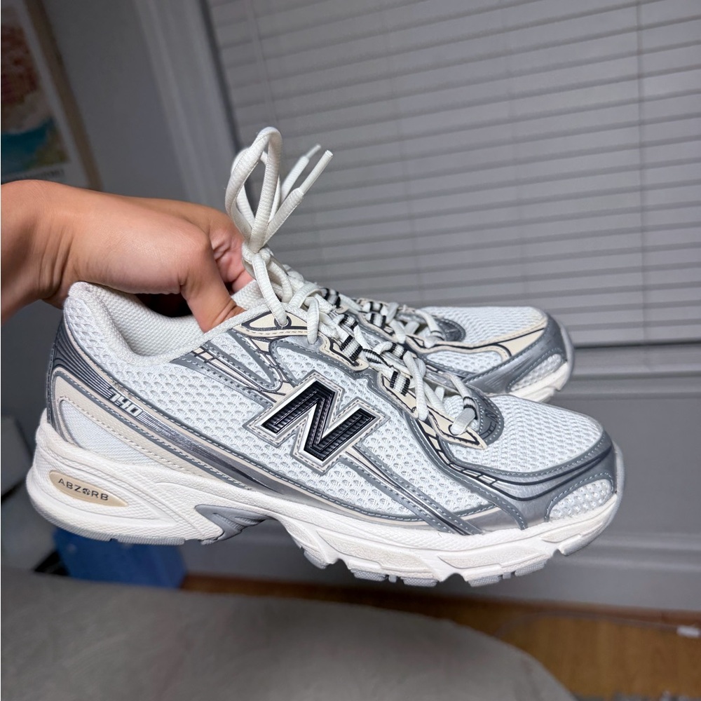 New Balance White and Silver Women's Athletic Sneakers